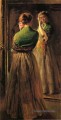 Fille avec un châle vert tonalisme peintre Joseph DeCamp